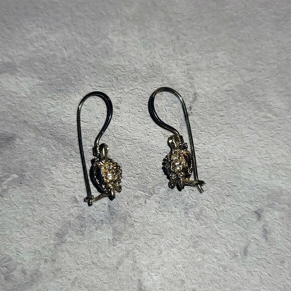 Super Cute Vintage Marsala .925 Sterling Silver Rhinestone Turtle Drop Earrings - Picture 3 of 6